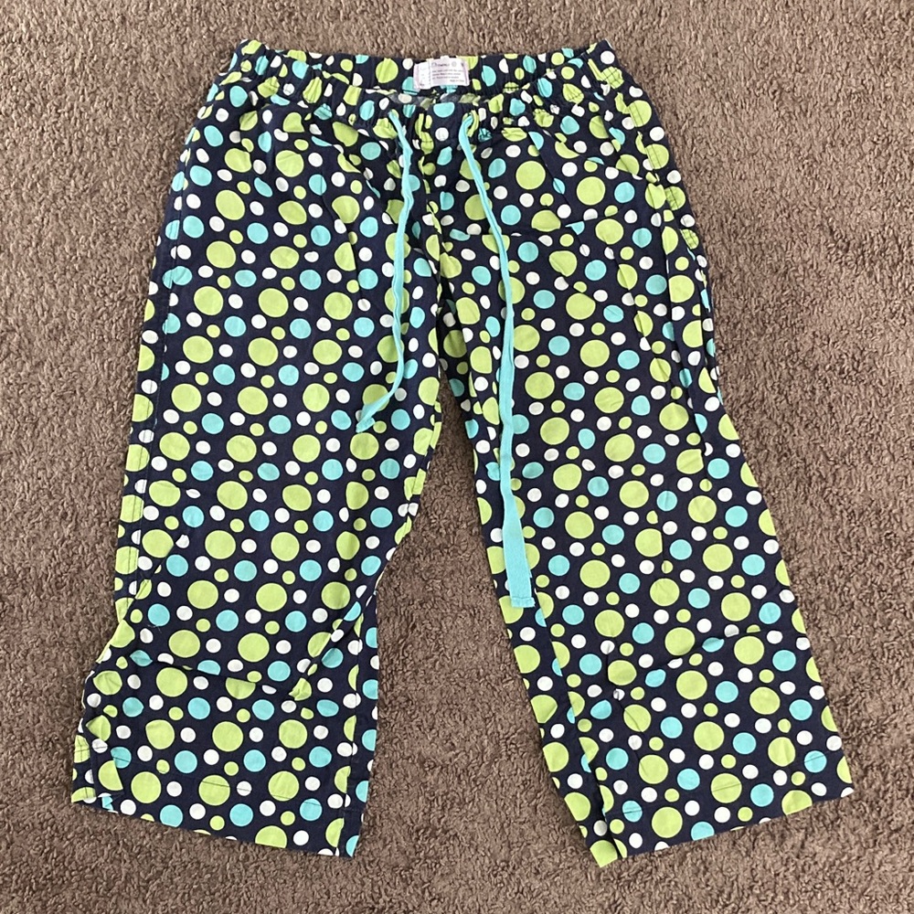 Sweet Dreams Polka Dot Capri Pajama Pants Size M Blue Green Black White
